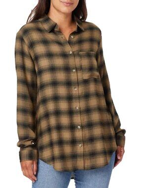 C&C California Kyle Plaid Tunic Button up Shirt Brown Black M